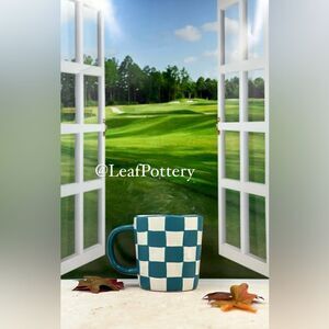 Hand painted Checkered Pattern Blue/White Ceramic 18oz Mug